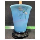 FENTON GLASS FLIP VASE DRAGON FLY SKY BLUE WITH