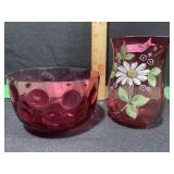 CRANBERRY GLASS 2 PIECE BOWL AND INSERT
