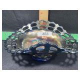 VINTAGE CARNIVAL GLASS BASKET WEAVE 7 1/2 WIDE