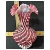 FENTON GLASS CRANBERRY OPAL HOBNAIL SWIRL 10 1/2
