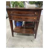 Brown wood half moon design console hall table