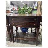 Brown wood half moon design console hall table