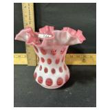 FENTON GLASS COIN DOT CRANBERRY OPAL 6 INCH VASE