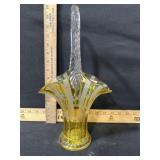AMBER AND CLEAR ETCHED BASKET 13 INCHES TALL