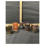 CARNIVAL GLASS ASSORTED 5 YUMBLERS AND 2 MUGS