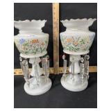 PAIR MANTLE LUSTRES  1 PRISM MISSING13 TALL