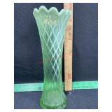 GREEN OPALESCENT LATTICE VASE 11 INCHES TALL