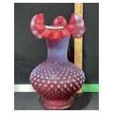 FENTON GLASS CRANBERRY OPALESCENT HOBNAIL VASE