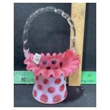 FENTON COIN DOT CRANBERRY OPALESCENT SMALL BASKET