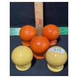 VINTAGE FIESTAWARE SHAKERS 3 RED / 2 YELLOW
