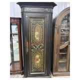 Black cabinet with gold and floral color accents