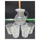 FENTON GLASS DAISEY&FERN WATER SET TINY CHIPS ON