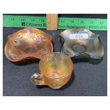 VINTAGE CARNIVAL GLASS CHILDS SET CATS 3 PIECE