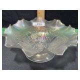 VINTAGE CARNIVAL GLASS WHITE 9 INCH FOOTED BOWL