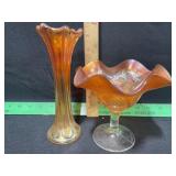 VINTAGE CARNIVAL GLASS VASE 7 1/4 TALL AND