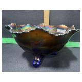 VINTAGE CARNIVAL GLASS WINDMILL 9 INCH 3 FOOTED