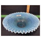 FENTON GLASS BLUE OPALESCENT HOBNAIL BOWL  10
