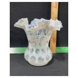 FENTON COIN DOT OPALESCENT VASE WHITE  6 INCH