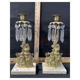 Antique brass and marble Victorian people candle