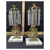 Antique brass and marble candle holders with