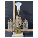 Antique brass and marble candle holder with white