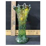 NORTHWOOD GREEN CARNIVAL GLASS 8 1/2 TALL