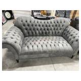 Arhaus grey  velvet look upholstery tufted sofa