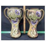 pair 15 inch 2 handled vases  h/p