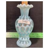 FENTON COIN DOT BLUE OPAL BUD VASE 6 1/2 TALL