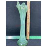 GREEN OPALESCENT VASE 12 INCHES