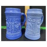 GREENTOWN GLASS BLUE TAVERN MUGS PAIR