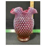 FENTON GLASS CRANBERRY OPALESCENT HOBNAIL VASE 8