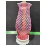 FENTON GLASS 2 PIECE CRANBERRY SWIRL CANDLE