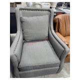 Grey pin stripe C.R. Lane swivel arm chair with