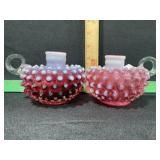 FENTON GLASS CRANBERRY OPALESCENT HOBNAIL CANDLE