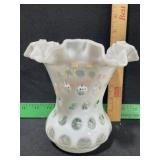 FENTON GLASS COIN DOT OPALESCENT VASE WHITE 6