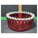 RED SWIRL BOWL WHITE TRIM 8 INCH