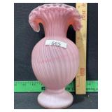 SATIN PINK FAN TOP VASE  8 1/2 TALL