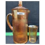 VINTAGE CARNIVAL GLASS TREE BARK WATER PITCHER