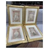 Set of 4  Gold 18x22 frames with matted English