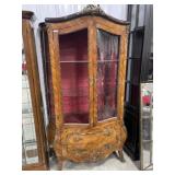 Vintage French Louis XV style bombe curio cabinet