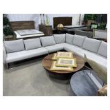 Light grey modular chrome leg sectional sofa