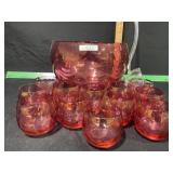 CRANBERRY GLASS PUNCH SET 14 PIECES