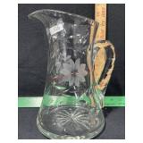 CRYSTAL CUT AND ETCHED 10 INCH WATER PITCHER