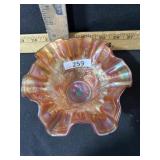CARNIVAL GLASS BERRY / SPRIG HAT VASE MARIGOLD