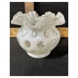 FENTON GLASS COIN DOT VASE  4 3/4 TALL WHITE