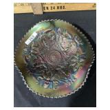 CARNIVAL GLASS TRI CORNER BOWL BLUE  9 INCH