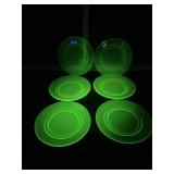 DEPRESSION GLASS 6 QTY URANIUM10 3/4 DINNER