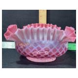CRANBERRY OPALESCENT LATTICE 7 X 7 BOWL
