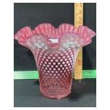 FENTON CRANBERRY OPALESCENT 8 INCH VASE
